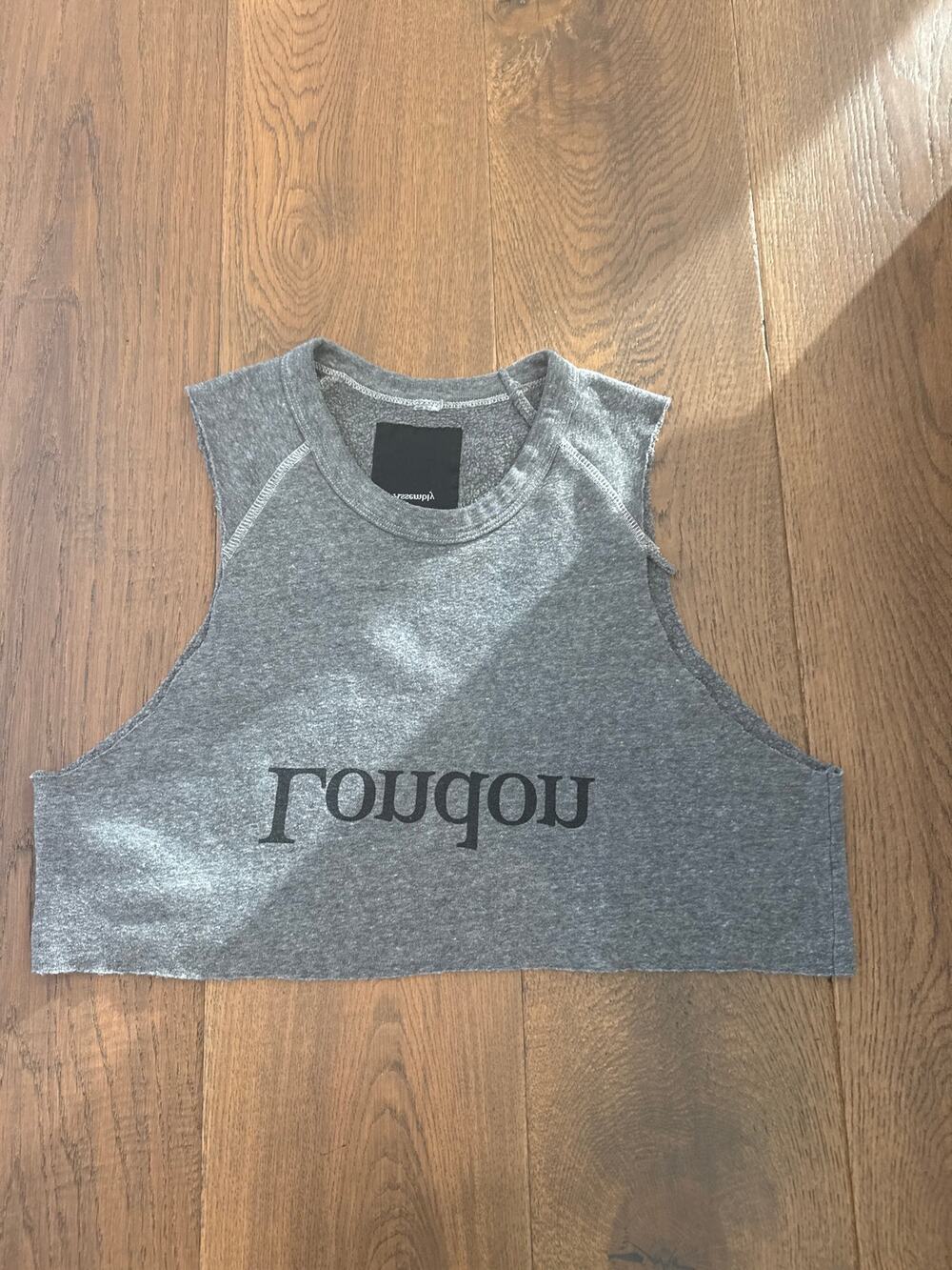 Assembly New York London Graphic Raw Hem Crop Tank Top Heather Grey Women